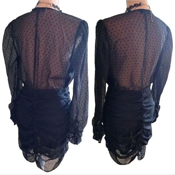 Nasty Gal Black Mesh Quit Ruchin' Spotty Mini Dress Large NWOT - Picture 9 of 16